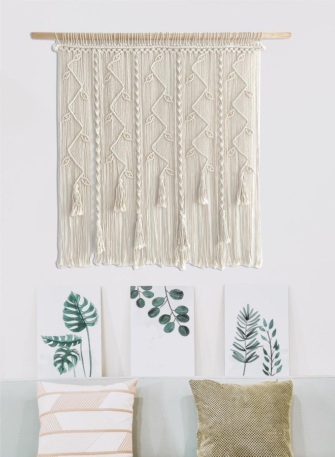 Winterdemoon Boho Curtain Macrame Curtains for Windows Woven Room Divider Living Room Wall Hanging Doorways Curtains 39" L x 35" W (Beige) - Image 4